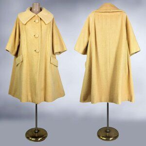 VINTAGE 60s Canary Yellow Mohair Swing Coat by Lilli Ann L/XL